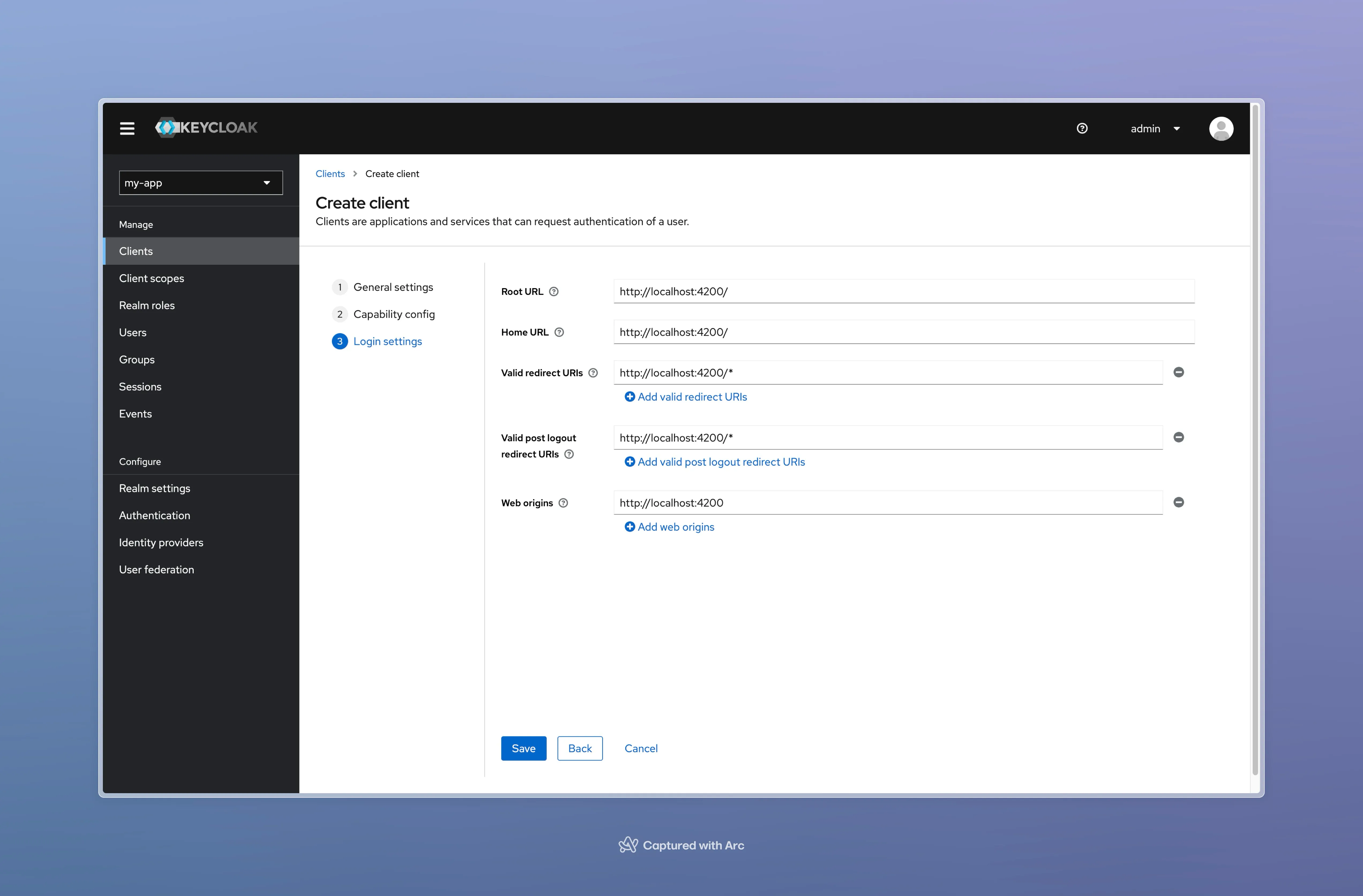 Create client login settings